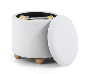 COSTWAY Pouf Rangement Rond, Tabouret Rangement 35 L, Tissu Chenille, Couvercle Amovible, 4 Pieds en Bois Caoutchouc, Pouf Repose Pieds pour Salon Chambre, Charge 150 kg, Ø44,5 x H44,5 cm (Blanc)