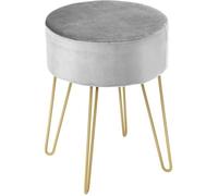 COSTWAY Pouf Tabouret Rond Ø39cm, en Velours avec Pieds Métalliques Robustes, Idéal pour Salon ou Chambre Gris