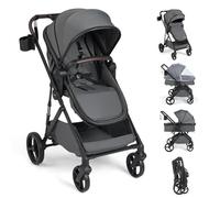 COSTWAY Poussette 3 en 1 Pliable avec Siège Réversible et Nacelle, 0 à 3 Ans, Jusqu'à 22 kg, Poussette Canne Bébé avec Capote et Dossier Réglable, Moustiquaire, Panier et Porte-Gobelet (Gris)
