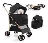 Costway Poussette Buggy Pliable Animaux - Auvent Réglable, Coussin Amovible, 4 Roues - Charge 15kg - Chariot Pour Chat -Chien - Noir