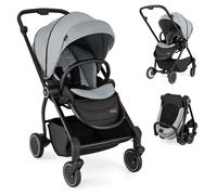 COSTWAY Poussette Canne Pliable Bébé avec Siège Réversible & Dossier Inclinable, Panier Inférieur, Harnais à 5 Points, 15 kg, Gris