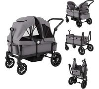 COSTWAY Poussette jumelle 2 en 1 pliable, Poussette pour jumeaux avec poignée, capote, porte-gobelet & plateau, Poussette pour 2 bébés à partir de 6 mois, Gris