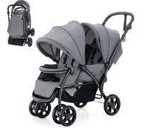 COSTWAY Poussette jumelle pliable Poussette pour jumeaux Poussette pour bébé Poussette de voyage grise