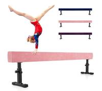 COSTWAY Poutre de Gymnastique de 226 cm, Barre de Gymnastique Hauteur Réglable à 3 Niveaux avec Pieds et Roues en Métal, Équipement d'Entraînement à Domicile pour Enfants Gymnastes (Rose)