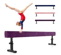 COSTWAY Poutre de Gymnastique de 226 cm, Barre de Gymnastique Hauteur Réglable à 3 Niveaux avec Pieds et Roues en Métal, Équipement d'Entraînement à Domicile pour Enfants Gymnastes (Violet)