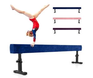 COSTWAY Poutre de Gymnastique de 226 cm, Barre de Gymnastique Hauteur Réglable à 3 Niveaux avec Pieds et Roues en Métal, Équipement d'Entraînement à Domicile pour Enfants Gymnastes (Bleu)