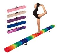 COSTWAY Poutre de Gymnastique Pliable, Barre de Gymnastique au Sol Portable en Mousse avec Housse en Daim Amovible et Fond Antidérapant Poignées, pour Enfants, Gymnastes (270 CM,Arc-en-Ciel)