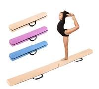 COSTWAY Poutre d'Équilibre Pliable de 210 cm, Barre de Gymnastique au Sol Portable en Mousse avec Housse en Daim Amovible et Fond Antidérapant Poignées, pour Enfants, Gymnastes (Jaune Terre)