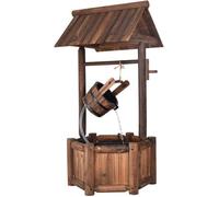 COSTWAY Puits en Bois Extérieur Fontaine de Jardin 60x57x115 cm avec Pompe Electrique Débit 300 L/h Tuyau Transparent Seau Suspendu