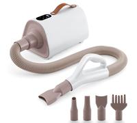 COSTWAY Pulseur Chien, Sèche-Cheveux de Toilettage avec 4 Buses, Séchoir Professionnel pour Chat avec Fonction d'Ions Négatifs et Écran Intelligent LED, Température et Débit d'Air Réglables, Blanc