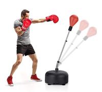 COSTWAY Punching Ball sur Pied Réglable en Hauteur 140-158 cm avec Gants Sac de Frappe Boxe Base Lesté avec Ventouses pour Enfants/Adultes (Rouge)