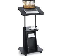 COSTWAY Pupitre debout mobile, pupitre réglable en hauteur avec plateau inclinable & armoire, pupitre pour écrire debout ou assis, table haute sur roulettes pour bureau à domicile, noir
