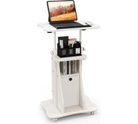 COSTWAY Pupitre mobile, pupitre à hauteur réglable sur roulettes avec plateau inclinable & armoire, table haute pour se tenir debout ou assis, blanc