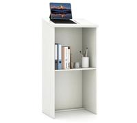 COSTWAY Pupitre pour Podium en Bois, Hauteur 116,5 cm avec Étagère de Rangement et Trous pour Câbles, pour Classe Blanc