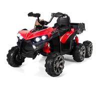 COSTWAY Quad Électrique 12V pour Enfants, avec 6 Roues, 4 Moteurs, Coffre Arrière, LED, Musique, Histoire, USB, 3+ Ans, Rouge