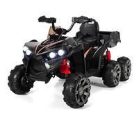 COSTWAY Quad Électrique 12V pour Enfants, avec 6 Roues, 4 Moteurs, Coffre Arrière, LED, Musique, Histoire, USB, 3+ Ans, Noir