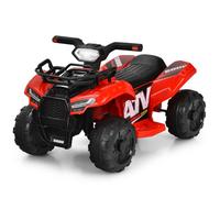 CostwayQuad Électrique Enfants avec 4 Roues Antidérapantes Musique Klaxon Lumière LED Guidon Lisse Boîte de Rangement Rouge