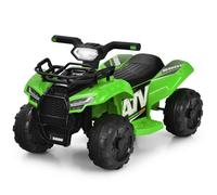 CostwayQuad Électrique Enfants avec 4 Roues Antidérapantes Musique Klaxon Lumière LED Guidon Lisse Boîte de Rangement Vert