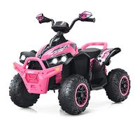 COSTWAY Quad Electrique Enfants avec Panneau de Commande, Voiture Électrique Enfants avec Musique & Lumières LED, Pédale & Klaxon, Démarrage Lent, Charge 35kg pour Enfants de 3-8 Ans (Rose)