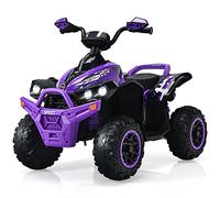 COSTWAY Quad Electrique Enfants Panneau de Commande,Voiture Électrique Enfants Musique & Lumières LED,Pédale & Klaxon,Démarrage Lent,Charge 35kg Enfants de 3-8 Ans(Violet)TQ10114DEFR 94x60x73cm