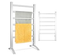 COSTWAY Radiateur Sèche-Serviettes Électrique 45-50°C, 2-en-1 Chauffe-Serviettes Électrique 100W avec 6 Tubes et Cadre en Aluminium, Autoportant ou Mural, Peu Encombrant pour Salle de Bain, Argenté