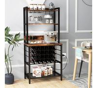 COSTWAY Rafraîchisseur à vin avec 4 étagères, étagère en verre, casier à bouteilles de vin et prise électrique, étagère de cuisine, étagère de rangement, Vintage Industrial Brown