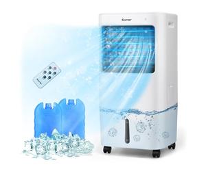 COSTWAY Rafraîchisseur d'Air Silencieux 4 EN 1,Climatiseur Mobile sans Évacuation 20L,65W,Auto-Oscillation,Refroidissement,Ventilateur,Humidificateur,Purificateur,2 Pain de Glace,Mini Clim Portable