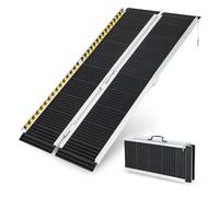 COSTWAY Rampe de Fauteuil Roulant en Aluminium avec Plaque de Transition, Rampe de Chargement avec Surface Antidérapante Autocollants d'Avertissement Réfléchissants Charge 272KG (152,5 x 74 x 8 cm)