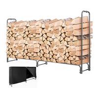 COSTWAY Range Bûche Extérieur avec Housse PVC Imperméable, Abri Bûche Rangement Bois 36-61cm de Long, Porte-bûches Abris Bois pour Cheminée, Poêle, Brasero, Noir (240 cm)