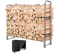 COSTWAY Range Bûche Extérieur avec Housse PVC Imperméable, Abri Bûche Rangement Bois 36-61cm de Long, Porte-bûches Abris Bois pour Cheminée, Poêle, Brasero, Noir (153 cm)