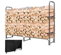 COSTWAY Range Bûche Extérieur avec Housse PVC Imperméable, Abri Bûche Rangement Bois 36-61cm de Long, Porte-bûches Abris Bois pour Cheminée, Poêle, Brasero, Noir (184 cm)