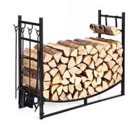COSTWAY Range Buche Interieur en Métal, 85 x 33 x 77 CM, Charge 80 kg | 4 Pcs Serviteur de Cheminée, 2 Crochets Amovibles, Porte Bûche pour Cheminée, Poêle, Foyer, Rangement Bois