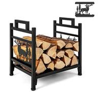 COSTWAY Range Bûche Intérieur, Porte-Bûches Métal Charge 60 kg pour Rangement Bois Intérieur, Porte Bûche Cheminée pour Poêle, Foyer, Motifs d'Orignaux Arbres, 46 x 34 x 45 cm(Orignal)