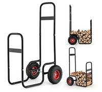 COSTWAY Range Bûches 2 en 1 avec 2 Roues en Caoutchouc Charge 100 KG Cadre en Métal Poignée Pratique 66 x 51 x 101 cm Noir