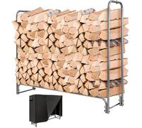 COSTWAY Range Bûches de Bois Extérieur avec Housse PVC Imperméable avec Fermeture Eclair 153 x 35,5 x 122,5cm pour Cheminée, Poêle
