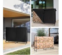 COSTWAY Range Bûches de Bois Extérieur avec Housse PVC Imperméable avec Fermeture Eclair 192 x 35,5 x 122,5cm pour Cheminée, Poêle