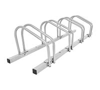 COSTWAY Râtelier 4 Vélo, Support de Rangement Vélo en Acier Revêtu, Fixation au Sol ou au Mur pour Extérieur et Intérieur, 120 x 32,5 x 26 cm, pour VTT, Vélo de Course, Vélo d’Enfant (Argenté)