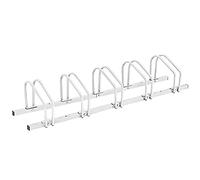COSTWAY Râtelier 5 Vélo, Support de Rangement Vélo en Acier Revêtu, Fixation au Sol ou au Mur pour Extérieur et Intérieur, 150 x 32,5 x 26 cm, pour VTT, Vélo de Course, Vélo d’Enfant, Argenté