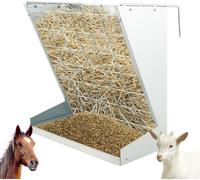 COSTWAY Râtelier à foin mural 109L, Station d'alimentation pour foin et céréales, Râtelier à fourrage, Distributeur de nourriture suspendu avec treillis métallique & mangeoire en métal 71x32,5x68cm