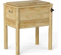 COSTWAY Refroidisseur de boissons 51L en bois, glacière avec 3 poignées, ouvre-bouteille & bouchon de vidange, glacière rustique, BBQ Cookouts, 67x47x74cm