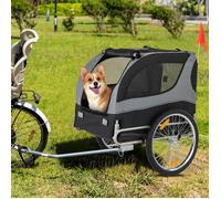 COSTWAY Remorque de Vélo Pliable pour Animaux de Compagnie jusqu'à 40KG, Tissu Oxford, Roues, Toit Ouvrant, pour Chiens Chats, Gris