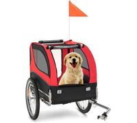CostwayRemorque de Vélo pour Animaux de Compagnie jusqu'à 40 KG avec Roues de 50 cm et Toit Ouvrant pour Chiens/Chats Rouge