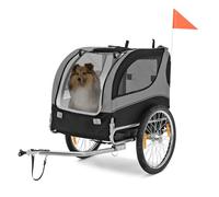 COSTWAY Remorque Velo Pliable pour Chien en Oxford Canvas, Poussette de Transport pour Chien avec Drapeau, 8 Reflecteurs et Toit Ouvrant, Charge Max 40 kg (Gris Foncé)