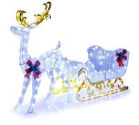 COSTWAY Renne de Noël Pré-éclairée & Traîneau 215 Ampoules LED - Décoration de Jardin éclairée 50 x 184 x 126 cm
