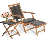 COSTWAY Rotin Bain de soleil avec repose-pieds extensible & table d'appoint