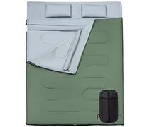 COSTWAY Sac de Couchage pour 2 Personnes avec 2 Oreillers Résistant au Vent et Imperméable Idéal pour la Randonnée, Les Voyages, Le Camping, et Les Activités Extérieures (Vert)