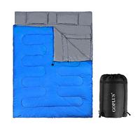 COSTWAY Sac de Couchage pour 2 Personnes avec 2 Oreillers Résistant au Vent et Imperméable Idéal pour la Randonnée, Les Voyages, Le Camping, et Les Activités Extérieures Bleu
