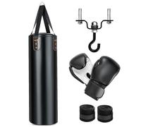 COSTWAY Sac de Frappe 16KG 4 en 1 et 2 Gants, Ensemble de Sac de Boxe Suspendu avec Bandage pour Les Mains Chaînes de Suspension, Double Couture pour Sparring Muay Thaï, MMA