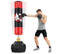 COSTWAY Sac de Frappe Autoportant 178 cm, Sac de Boxeavec Base Remplissable 12 Ventouses&Amortisseurs, pour Adultes Jeunes Musculation, Kickboxing pour Entraînement de Boxe MMA