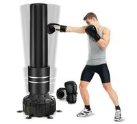COSTWAY Sac de Frappe Autoportant 182 cm, Sac de Boxe Lourd Remplissable avec Support 1 Paire de Gants de Boxe Base à Ventouse Amortisseur, pour Adultes Jeunes Musculation
